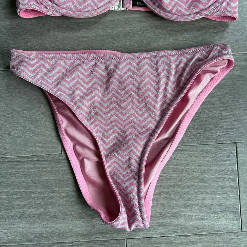 TRIANGL Rhian Mirage Bikini Set Pink Chevron Sparkle | Top S Bottom XS Beach